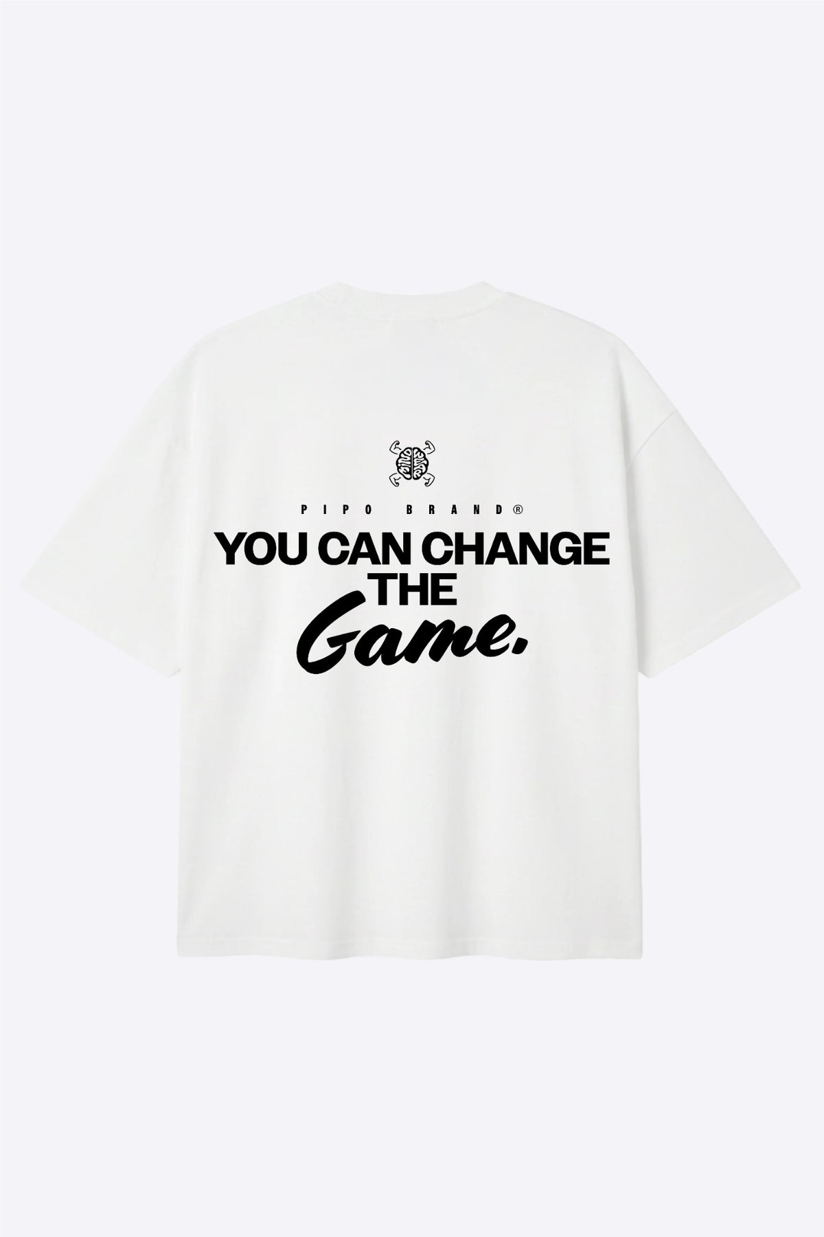 T-shirt Mindwear Change the Game vu de dos sur fond clair, message noir.