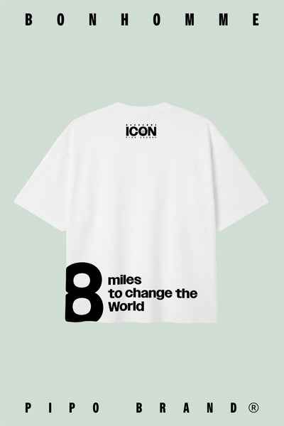 T-shirt blanc Bonhomme Icons 8 Miles : T-shirt vu de dos sur fond coloré.
