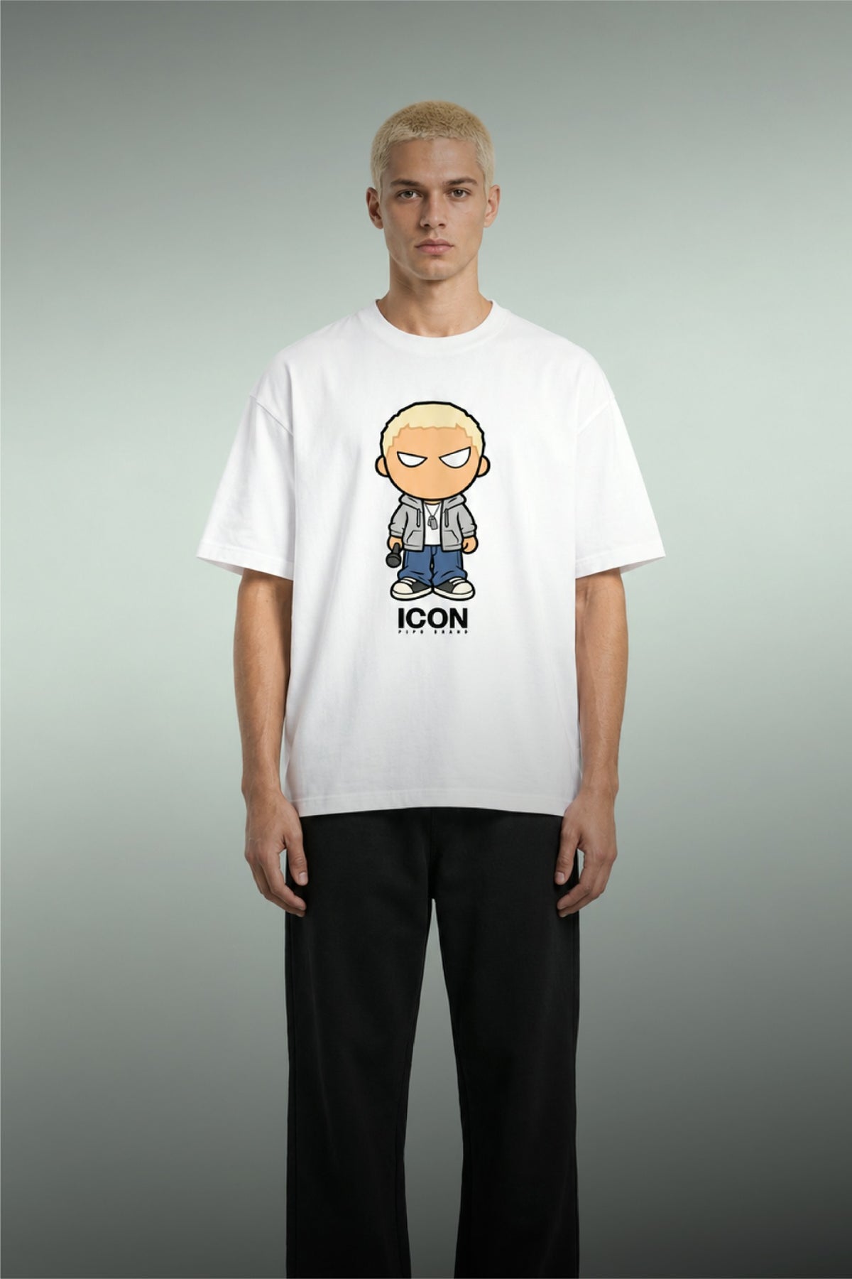 T-shirt blanc Bonhomme Icons 8 Miles : vue de face portée en entier.