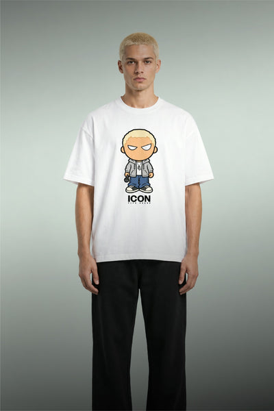 T-shirt blanc Bonhomme Icons 8 Miles : vue de face portée en entier.