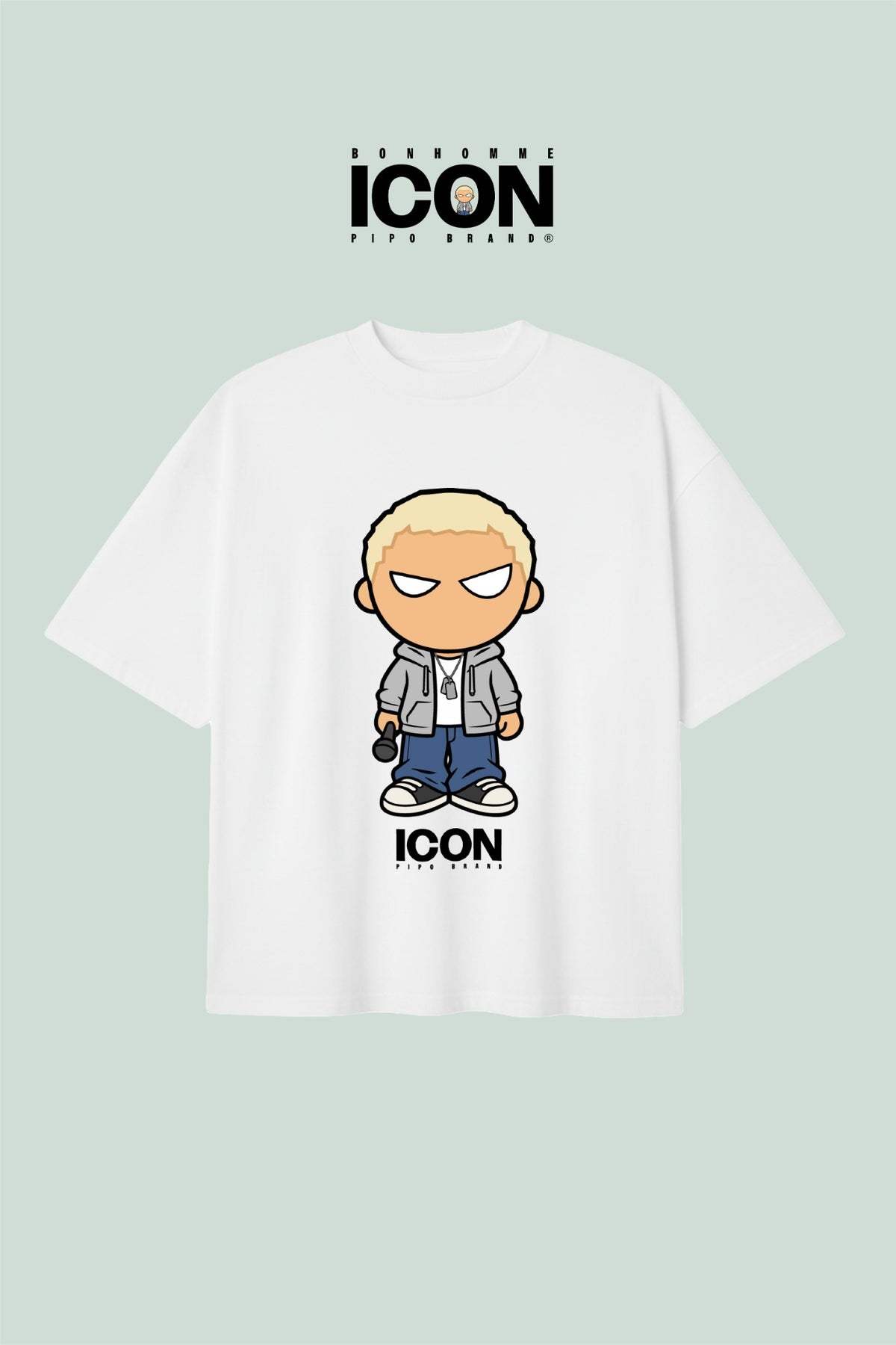 T-shirt blanc Bonhomme Icons 8 Miles : T-shirt vu de face sur fond coloré.