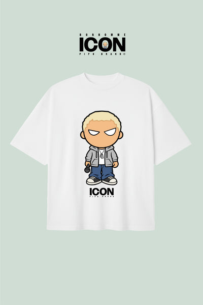 T-shirt blanc Bonhomme Icons 8 Miles : T-shirt vu de face sur fond coloré.