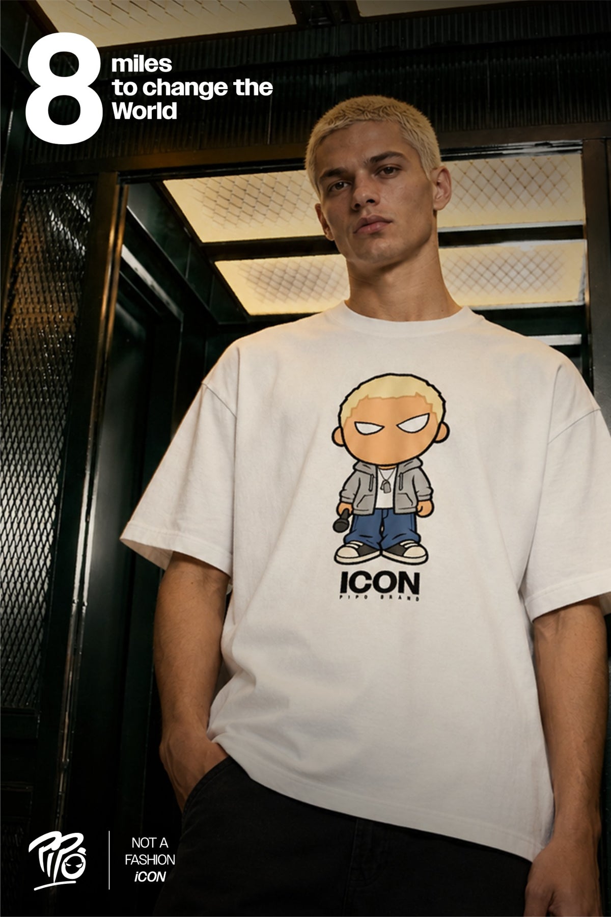 T-shirt blanc Bonhomme Icons 8 Miles : scène lifestyle.