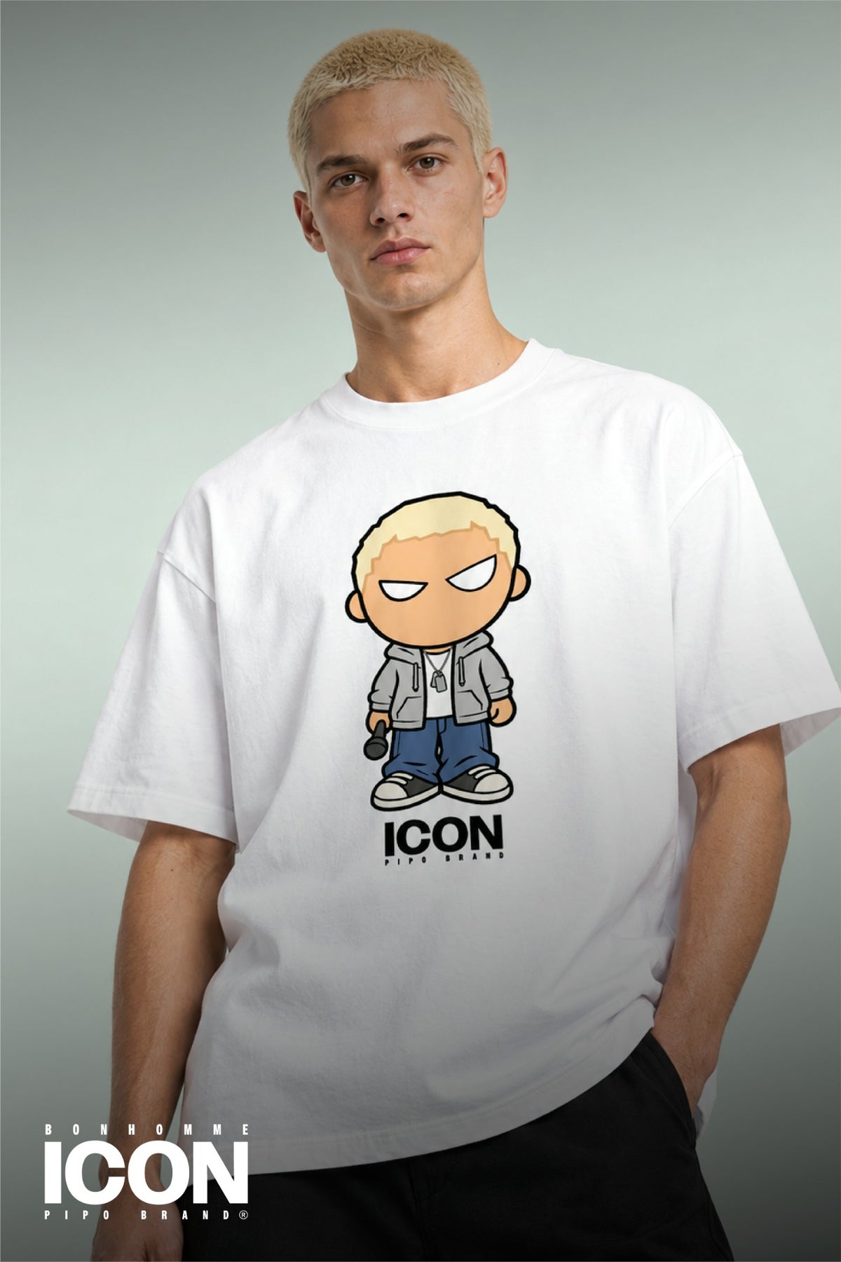T-shirt blanc Bonhomme Icons 8 Miles : portrait porté de face.