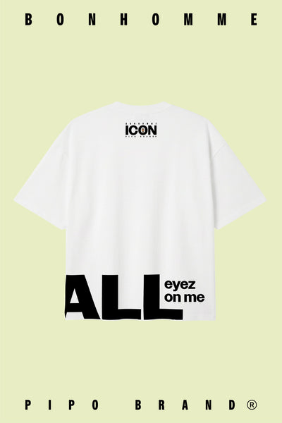 T-shirt blanc Bonhomme Icons All Eyez on Me : T-shirt vu de dos sur fond coloré.