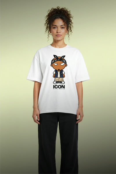 T-shirt blanc Bonhomme Icons All Eyez on Me : vue de face portée en entier.
