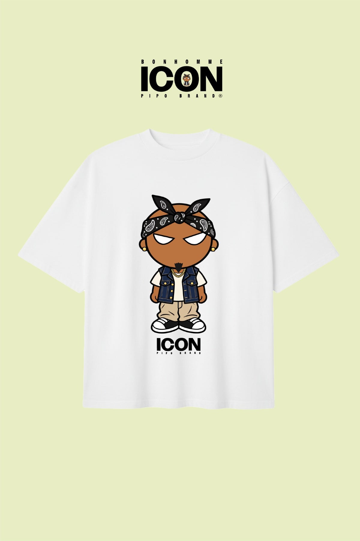 T-shirt blanc Bonhomme Icons All Eyez on Me : T-shirt vu de face sur fond coloré.