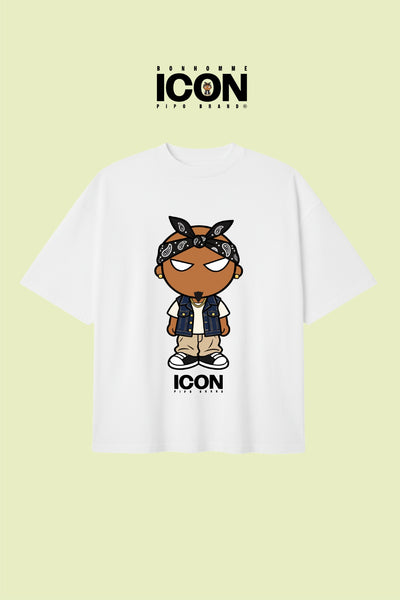 T-shirt blanc Bonhomme Icons All Eyez on Me : T-shirt vu de face sur fond coloré.