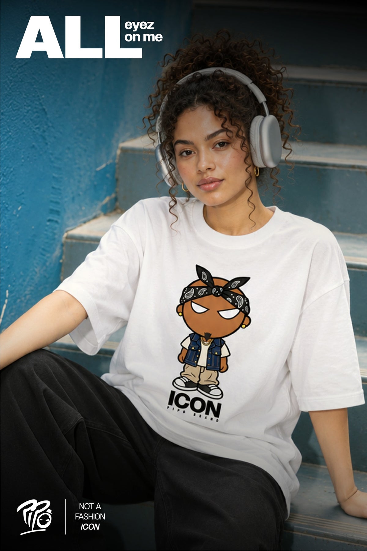 T-shirt blanc Bonhomme Icons All Eyez on Me : scène lifestyle.