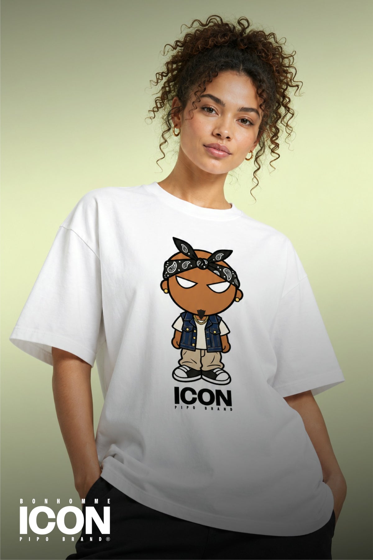 T-shirt blanc Bonhomme Icons All Eyez on Me : portrait porté de face.