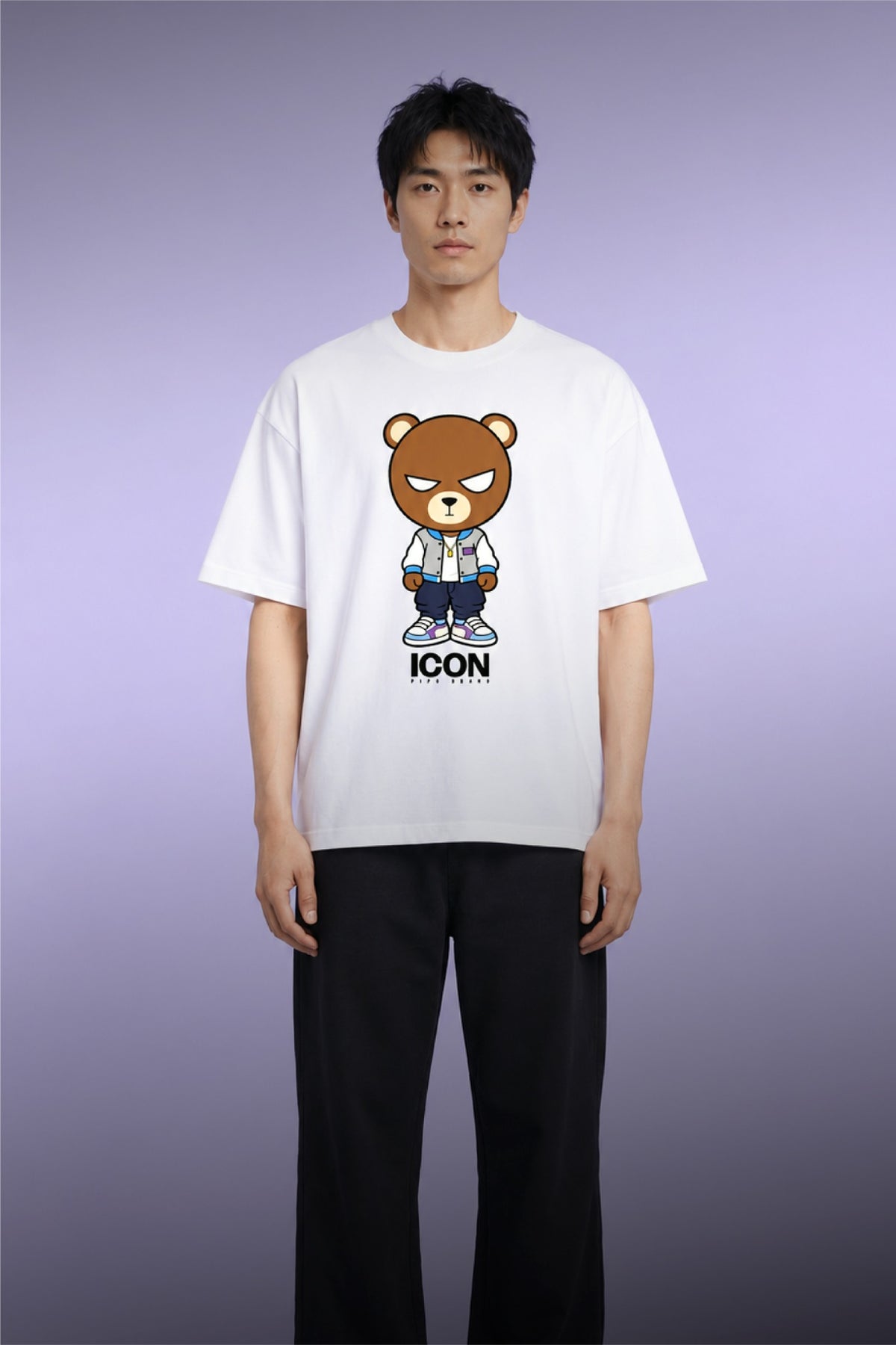 T-shirt blanc Bonhomme Icons Dreams Big : vue de face portée en entier.