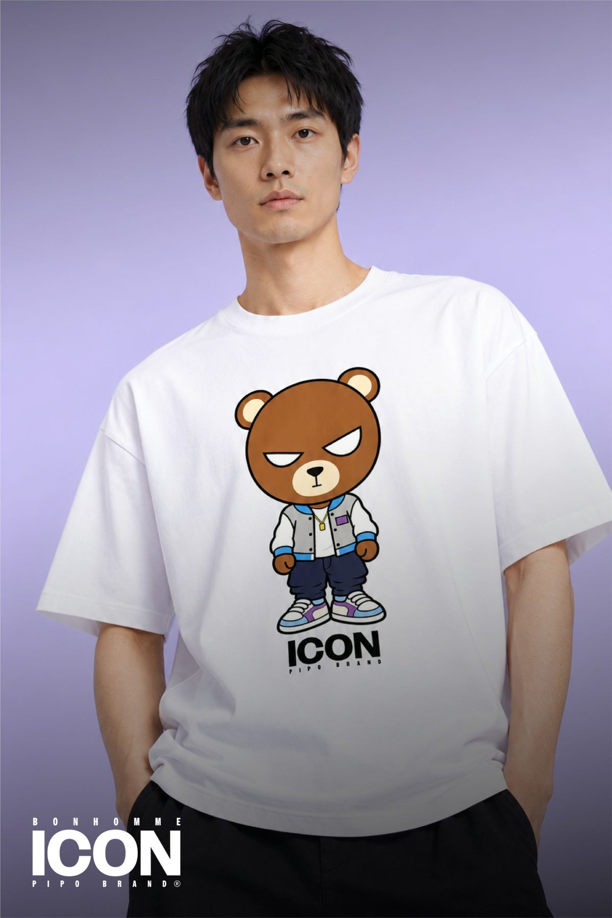 T-shirt blanc Bonhomme Icons Dreams Big : portrait porté de face.