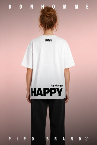 T-shirt blanc Bonhomme Icons Happy by Design : vue de dos portée.