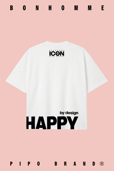T-shirt blanc Bonhomme Icons Happy by Design : T-shirt vu de dos sur fond coloré.