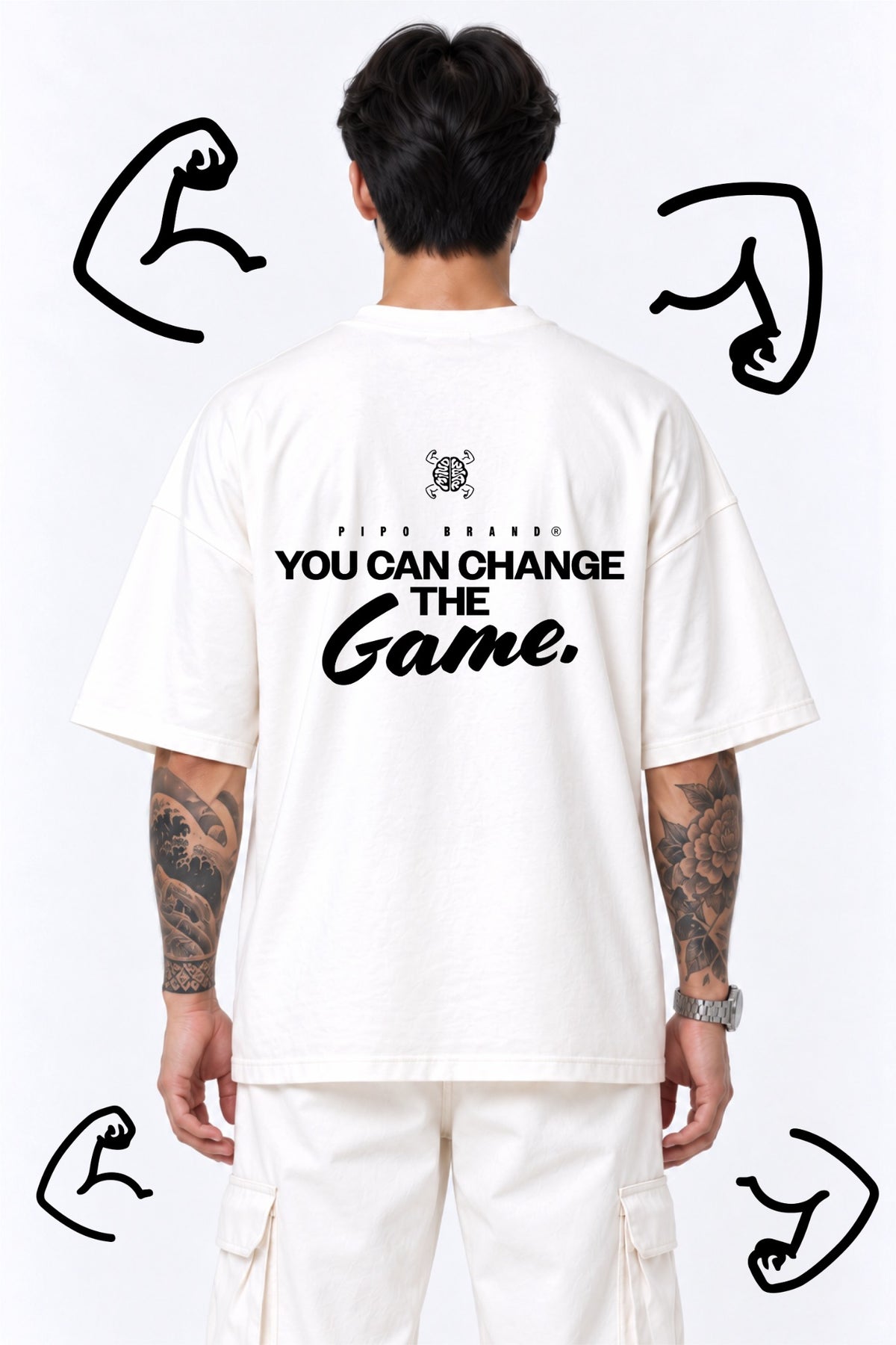T-shirt Mindwear Change the Game porté de dos, message YOU CAN CHANGE THE Game en noir.