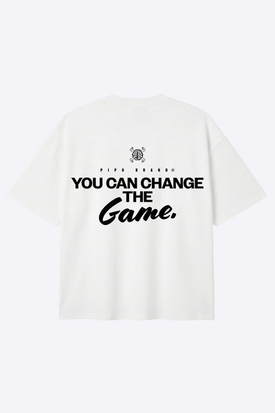 T-shirt Mindwear Change the Game vu de dos sur fond clair, message noir.