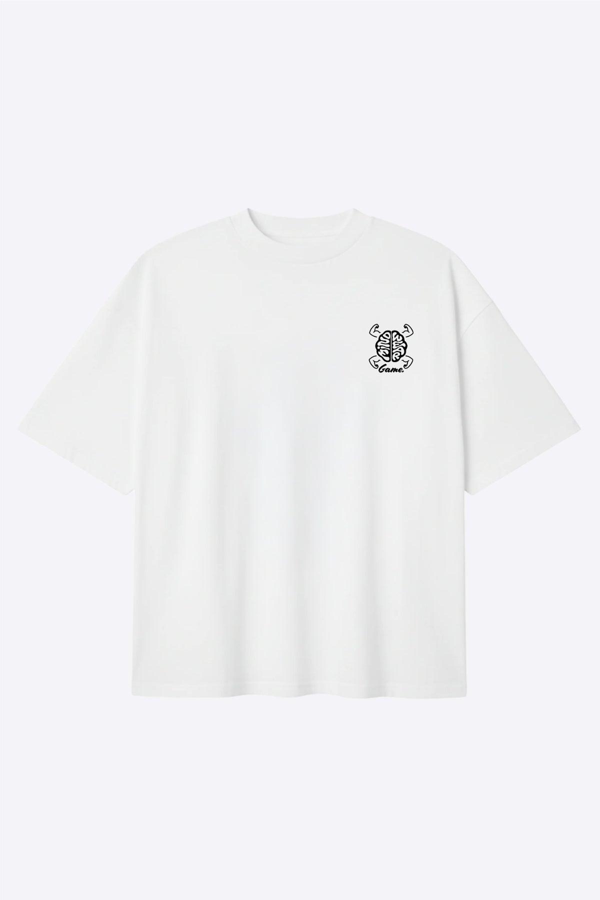 T-shirt Mindwear Change the Game vu de face sur fond clair.